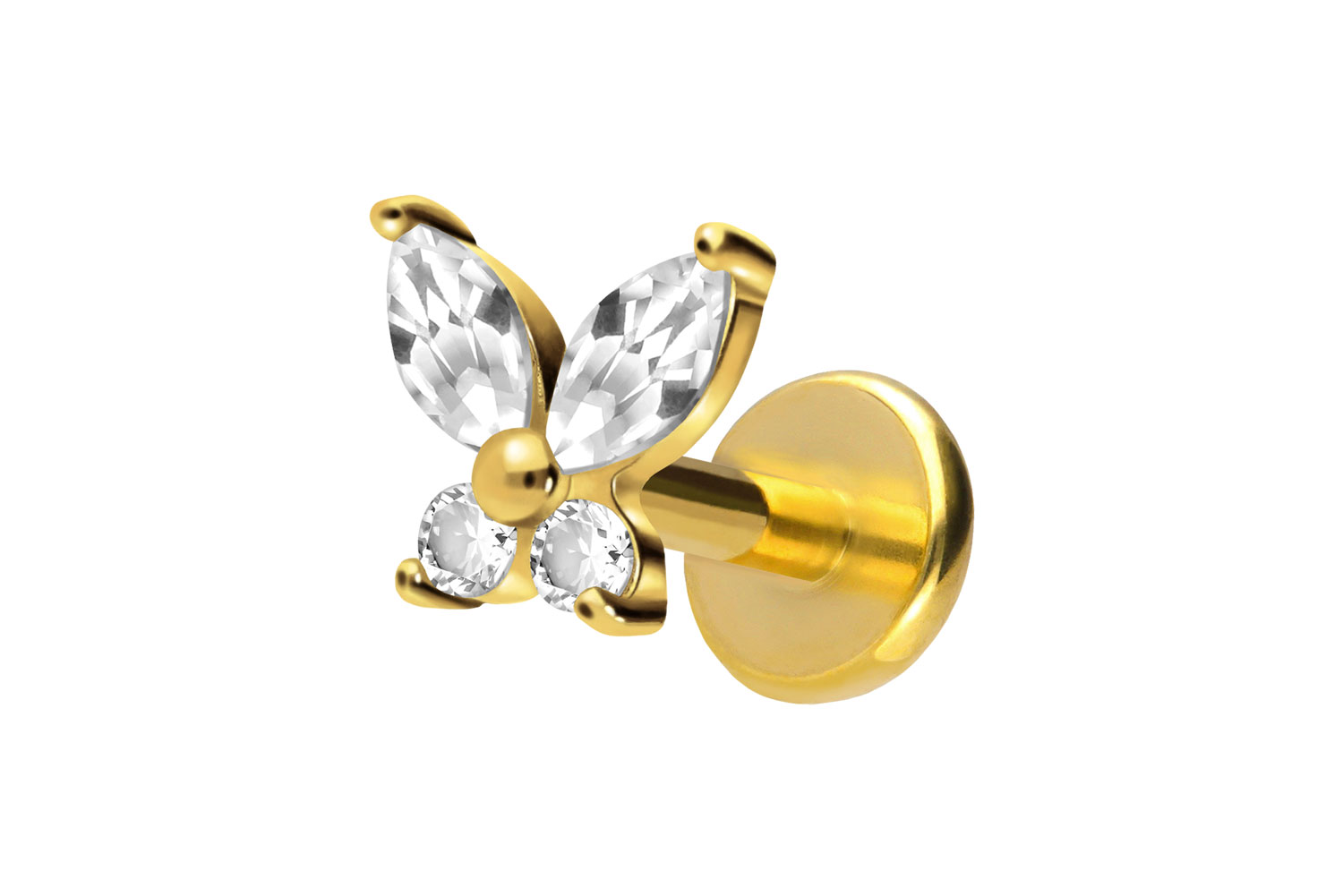 Titan Labret Piercing mit Push Fit KRISTALLSCHMETTERLING